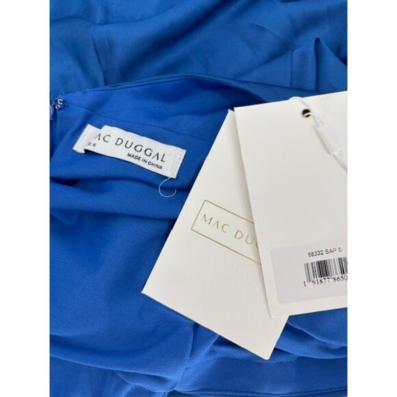 Mac Duggal Puff Sleeve Open Back Formal Dress in Sapphire Blue – Size 6 NWT - Picture 6 of 7